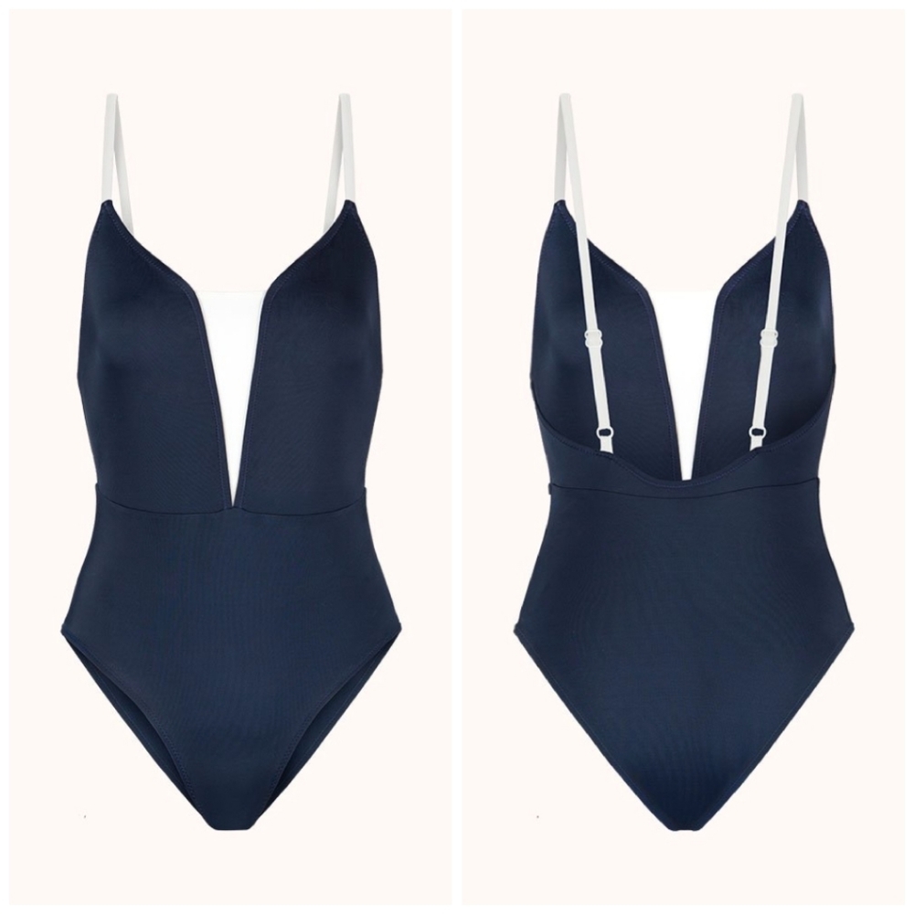NEW! LIVELY Recycled The V One Piece Swimsuit Navy Blue and White - Picture 2 of 7